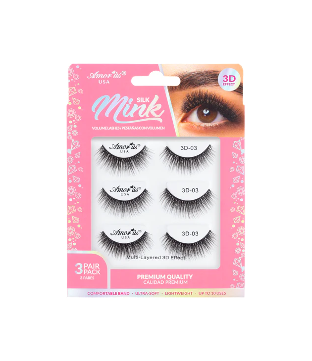 3 Pack Pestañas 3D Silk Mink Amor Us