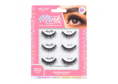 3 Pack Pestañas 3D Silk Mink Amor Us