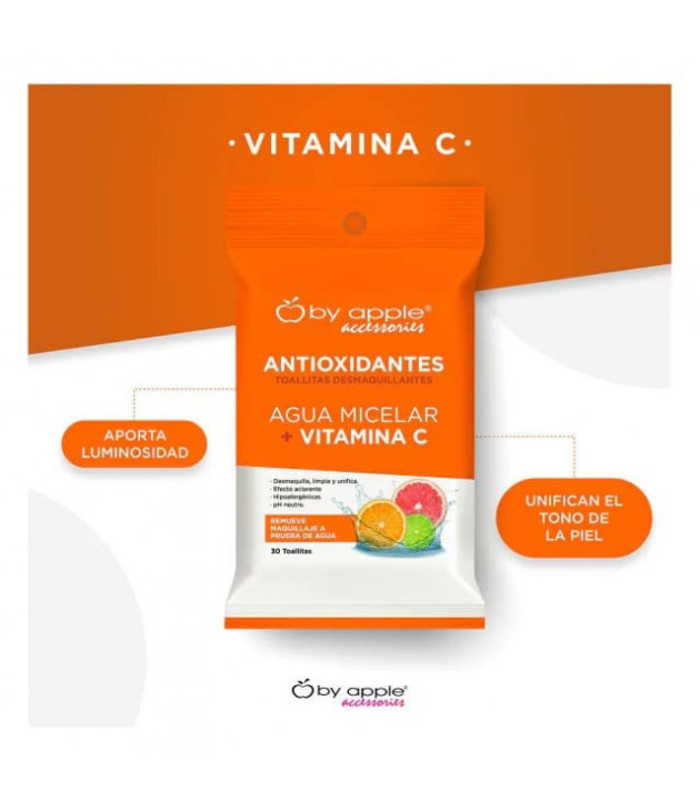 Toallita desmaquillante 30 pz con agua micelar y vitamina C by apple