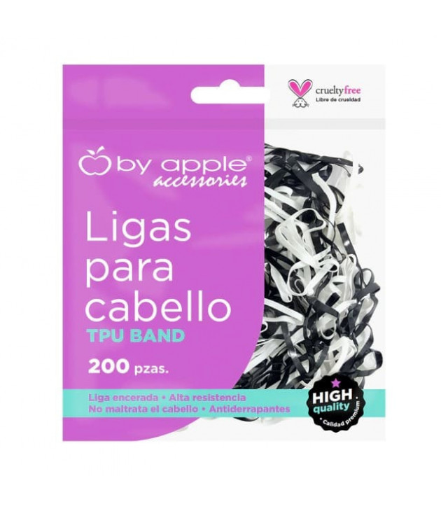 Bolsa de 200 ligas de latex TPU para cabello Blanco y Negro by apple