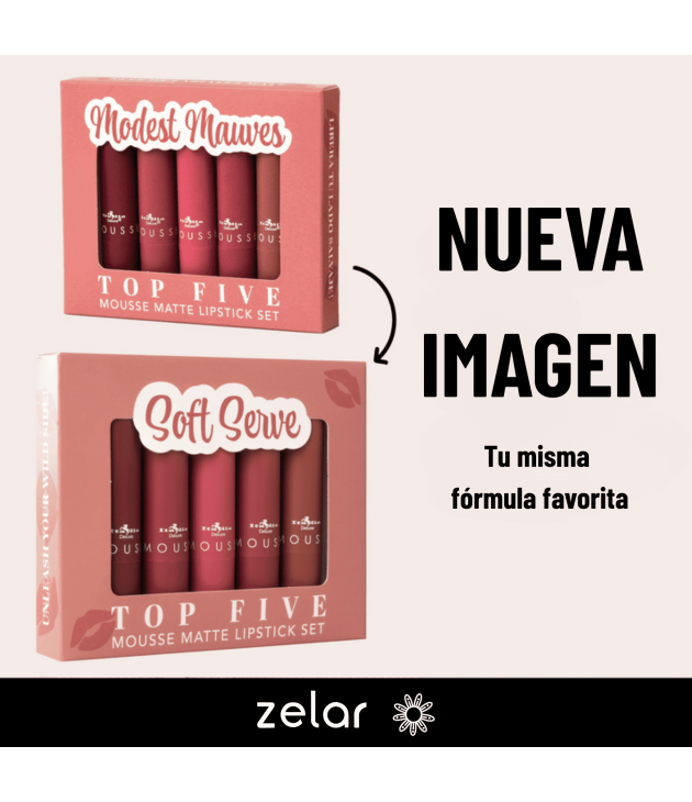Set de 5 Labiales Mousse Matte Modest Mauves ahora Soft Serve Italia Deluxe