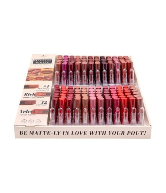 Display con 144 Labiales en Mousse con probadores Italia Deluxe