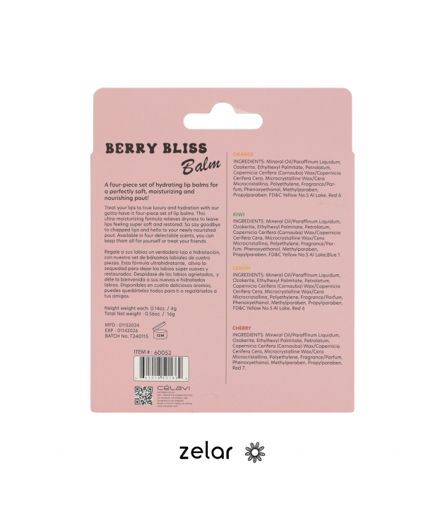4 Balsamos Berry Bliss Lip Balm Celavi