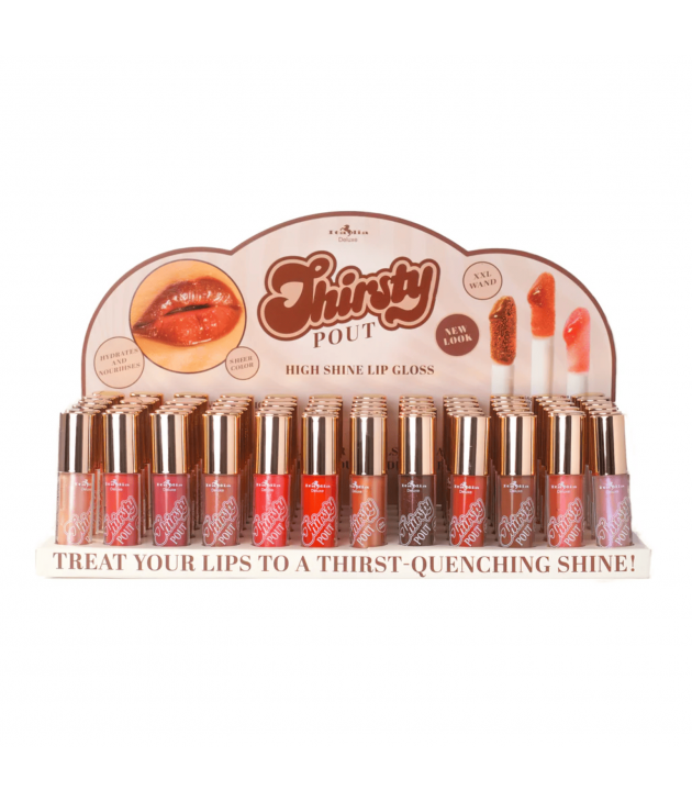 Display con 72 Thirsty Pout Hi-Shine Gloss Italia Deluxe