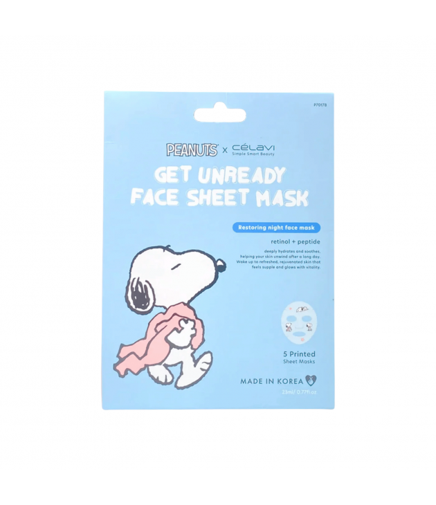 5 Mascarillas Get Unready con retinol y péptidos Peanuts Celavi